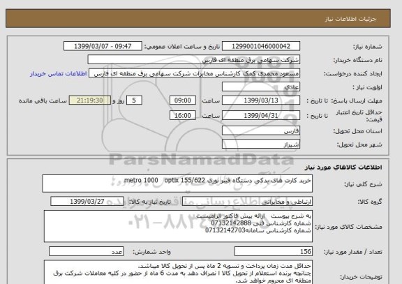 استعلام خرید کارت های یدکی دستگاه فیبر نوری metro 1000   optix 155/622