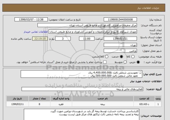 استعلام تعهدبدنی شخص ثالث  4،400،000،000 ریال
تعهد مالی شخص ثالث 300،000،000 ریال
تعهد حوادث راننده       3،300،000،000 ریال