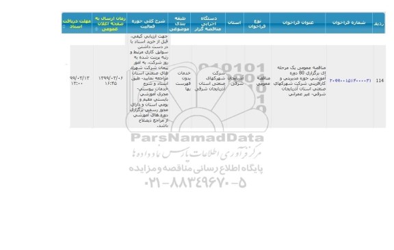 مناقصه برگزاری 80 دوره آموزشی حوزه مدیریتی و کارآفرینی