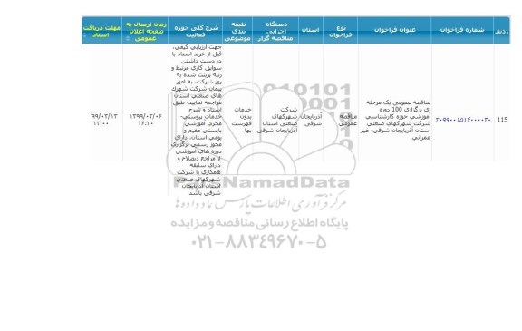 مناقصه برگزاری 100 دوره آموزشی حوزه کارشناسی