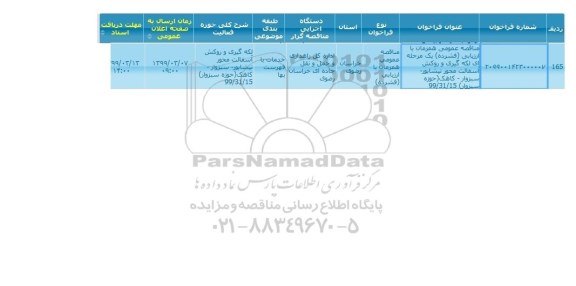 مناقصه, مناقصه   لکه گیری و روکش آسفالت