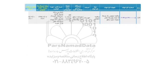مناقصه، مناقصه ایجاد و توسعه معابر شهری شهر