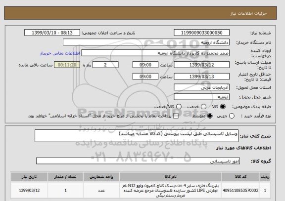 استعلام وسایل تاسیساتی طبق لیست پیوستی (کدکالا مشابه میباشد)