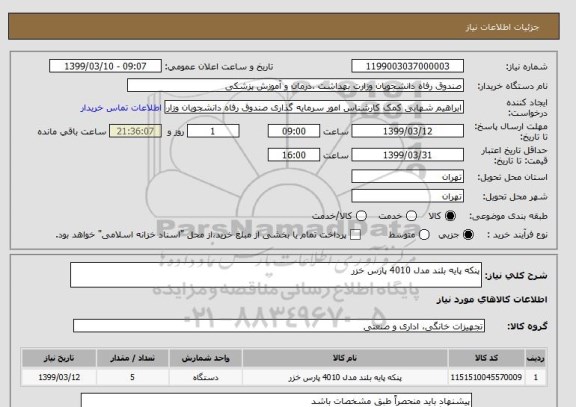 استعلام پنکه پایه بلند مدل 4010 پارس خزر