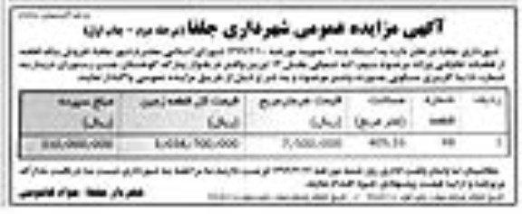 مزایده ،مزایده فروش یک قطعه 405.16 مترمربع مرحله دوم نوبت اول