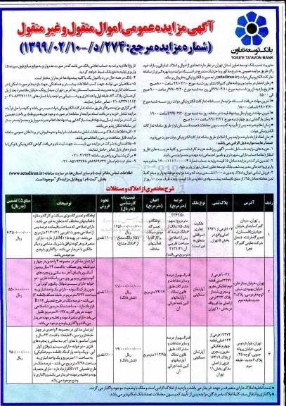 مزایده ،مزایده فروش تعدادی از اموال و املاک تملیکی مازاد