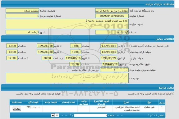 مزایده  اجاره ساختمان