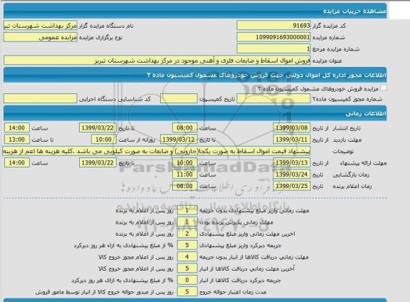 مزایده، مزایده فروش اموال اسقاط و ضایعات فلزی و آهنی