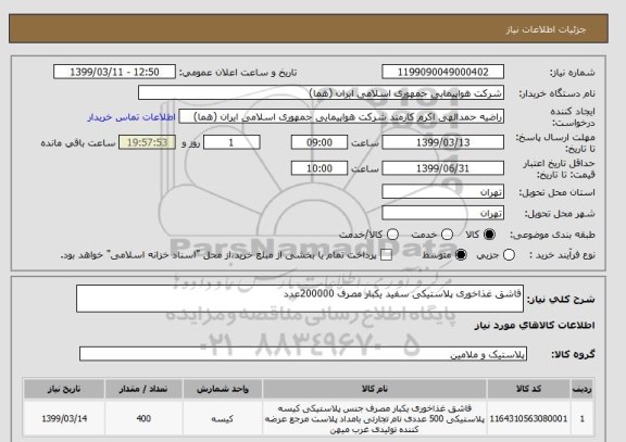 استعلام قاشق غذاخوری پلاستیکی سفید یکبار مصرف 200000عدد