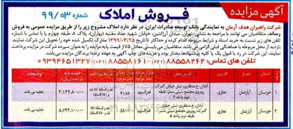 آگهی مزایده ،مزایده فروش املاک کاربری تجاری