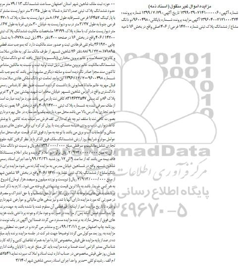 مزایده مزایده دو دانگ مشاع از ششدانگ پلاک ثبتی 14200 فرعی
