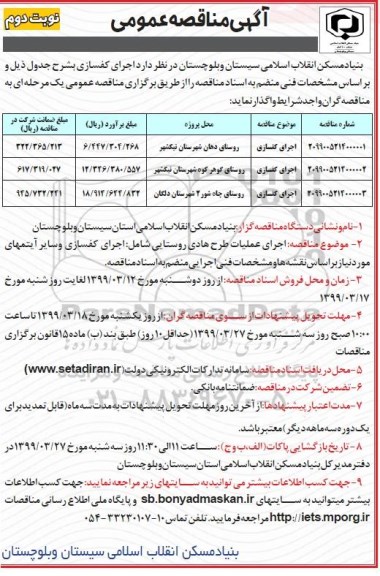 آگهی مناقصه , مناقصه اجرای کفسازی  - نوبت دوم 