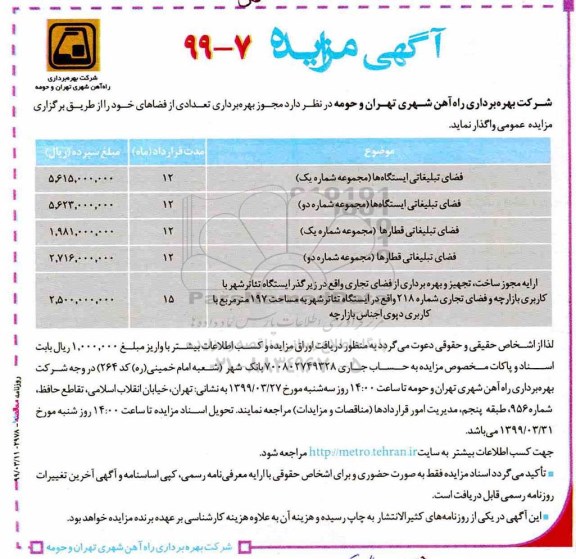 مزایده ، مزایده فضای تبلیغاتی ایستگاه های 