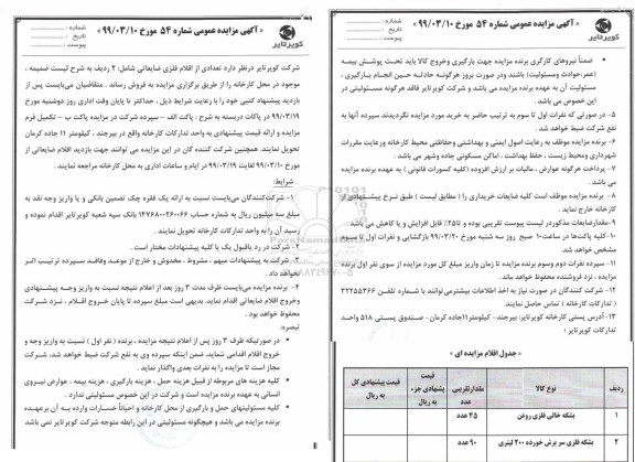 مزایده تعدادی از اقلام فلزی ضایعاتی 