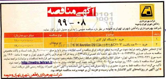 مناقصه, مناقصه خرید 80 دستگاه کولر گازی ... 