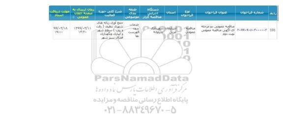 مناقصه جمع آوری زباله های شهری تنظیف رفت و روب سطح شهر و آبیاری