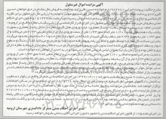 مزایده مزایده یکباب مغازه