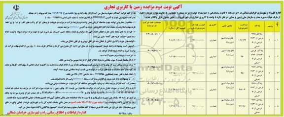 مزایده ، مزایده واگذاری زمین با کاربری تجاری نوبت دوم