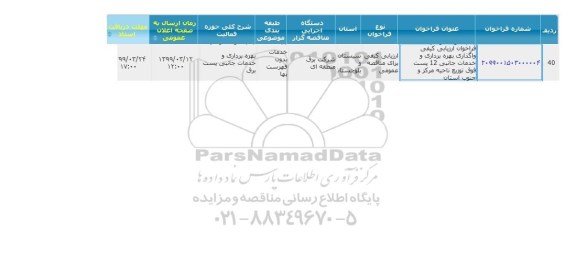 مناقصه واگذاری بهره برداری و خدمات جانبی 12 پست فوق توزیع 