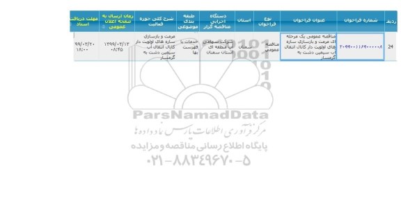 مناقصه  مرمت و بازسازی سازه های الویت دار کانال انتقال آب