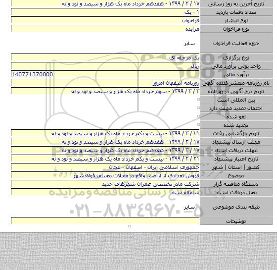 فروش تعدادی از اراضی واقع در محلات مختلف فولادشهر