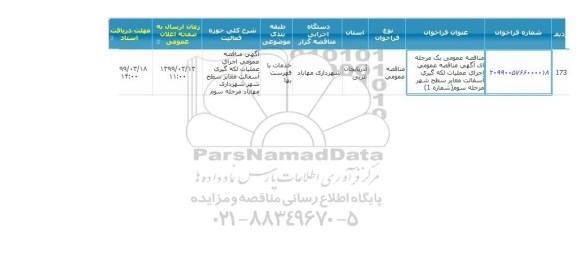 مناقصه، مناقصه لکه گیری آسفالت معابر سطح شهر شماره 1(مرحله سوم)