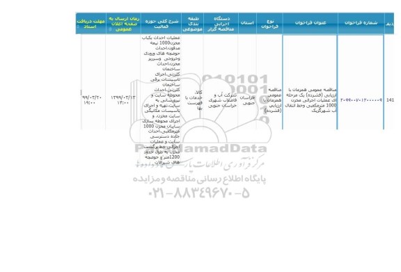 مناقصه, مناقصه  عملیات اجرائی مخزن 1000 مترمکعبی