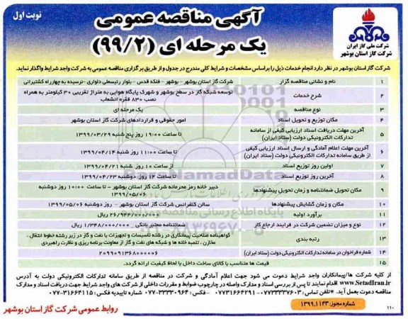 آگهی مناقصه عمومی , مناقصه توسعه شبکه گاز در سطح ... 