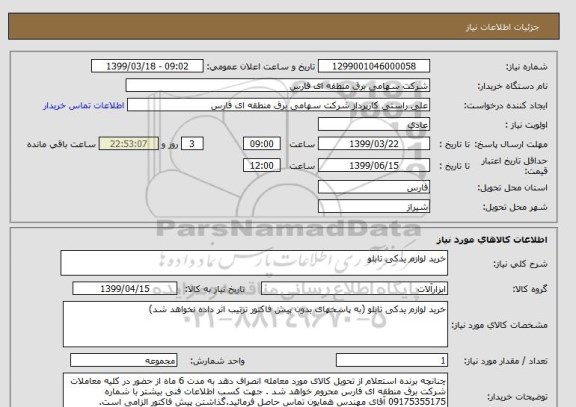 استعلام خرید لوازم یدکی تابلو 