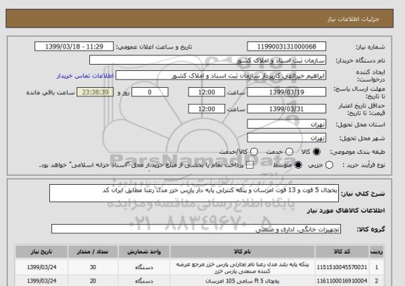 استعلام یخچال 5 فوت و 13 فوت امرسان و پنکه کنترلی پایه دار پارس خزر مدل رعنا مطابق ایران کد