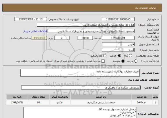 استعلام اجرای عملیات نهالکاری شهرستان آباده