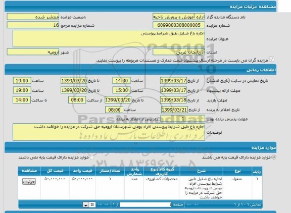 مزایده اجاره باغ شلیل