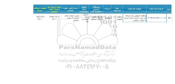مناقصه عمومی، مناقصه خرید خدمات واحد لندری