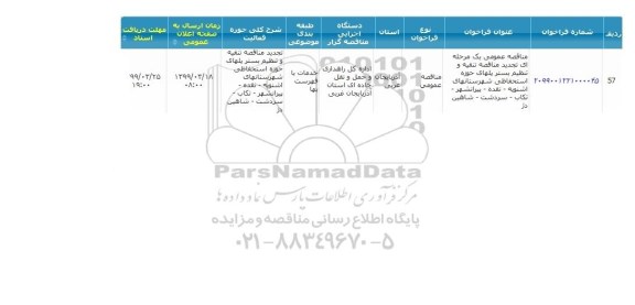 تجدید مناقصه عمومی,  تجدید مناقصه تنقیه و تنظیم بستر پلهای حوزه استحفاظی 