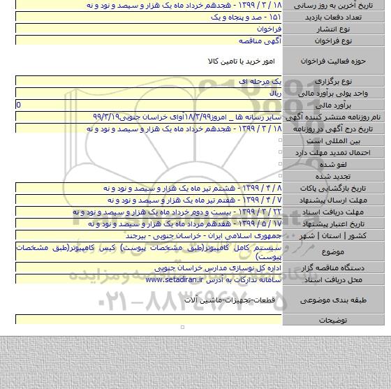 سیستم کامل کامپیوتر(طبق مشخصات پیوست) کیس کامپیوتر(طبق مشخصات پیوست)