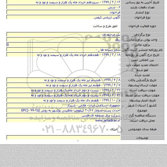احداث پست مدولار ۲۰/۶۶ کیلوولت ماهینی بوشهر  به روش (EPC)- ۹۹-۲۵