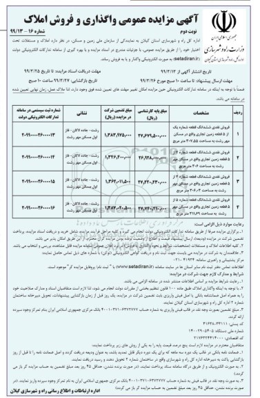 مزایده ،مزایده فروش املاک زمین تجاری نوبت دوم