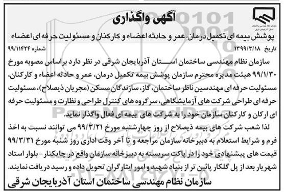 مناقصه واگذاری پوشش بیمه ای تکمیل درمان