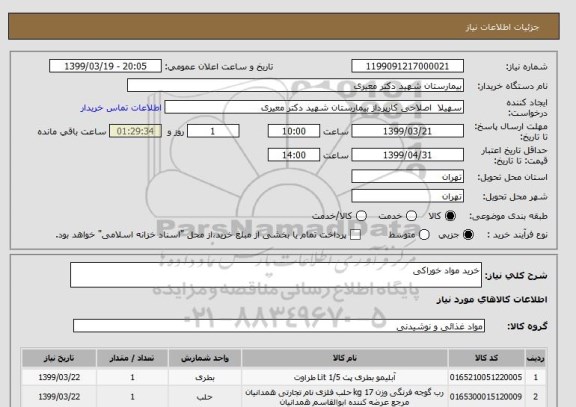استعلام خرید مواد خوراکی