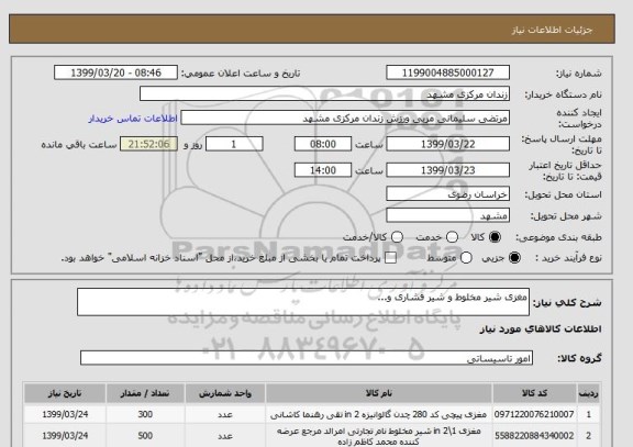استعلام مغزی شیر مخلوط و شیر فشاری و...