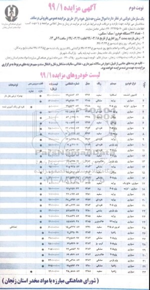 مزایده عمومی, مزایده فروش تعداد 33 دستگاه خودرو سبک، سنگین نوبت دوم