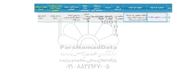 مناقصه دستمزد اجرای جدول گذاری و نصب بتن پلاک 