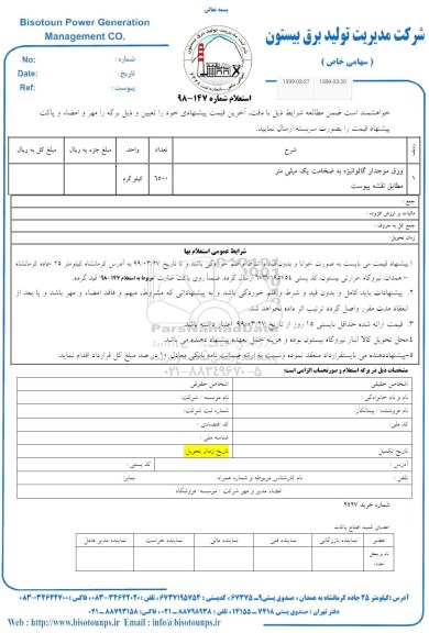 استعلام, استعلام ورق موجدار گالوانیزه 