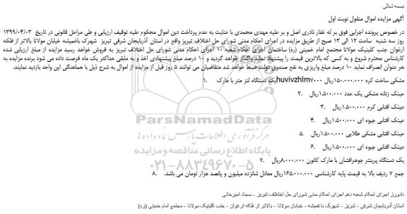 مزایده، مزایده فروش یک دستگاه لنز متر و...