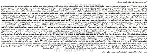 مزایده، مزایده فروش ششدانگ یک باب آپارتمان مسکونی (نوبت  دوم )