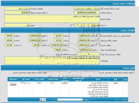 مزایده، مزایده فروش تخم مرغ نطفه دار حذفی