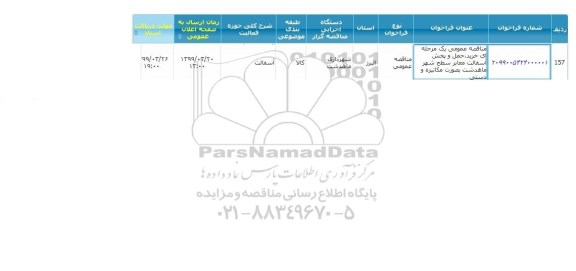 مناقصه عمومی یک مرحله ای خرید ، حمل و پخش آسفالت معابر