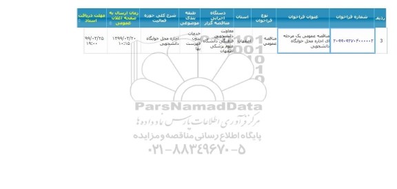 مناقصه ، مناقصه اجاره محل خوابگاه دانشجویی