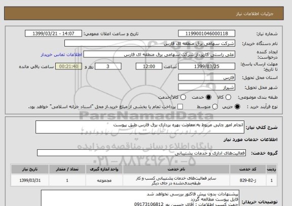 استعلام انجام امور چاپی مربوط به معاونت بهره برداری برق فارس طبق پیوست