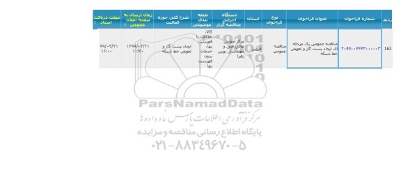 مناقصه، مناقصه ایجاد پست گاز و تعویض خط شبکه 